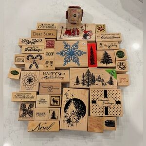 Christmas Themed Wooden Stamp LOT of 36